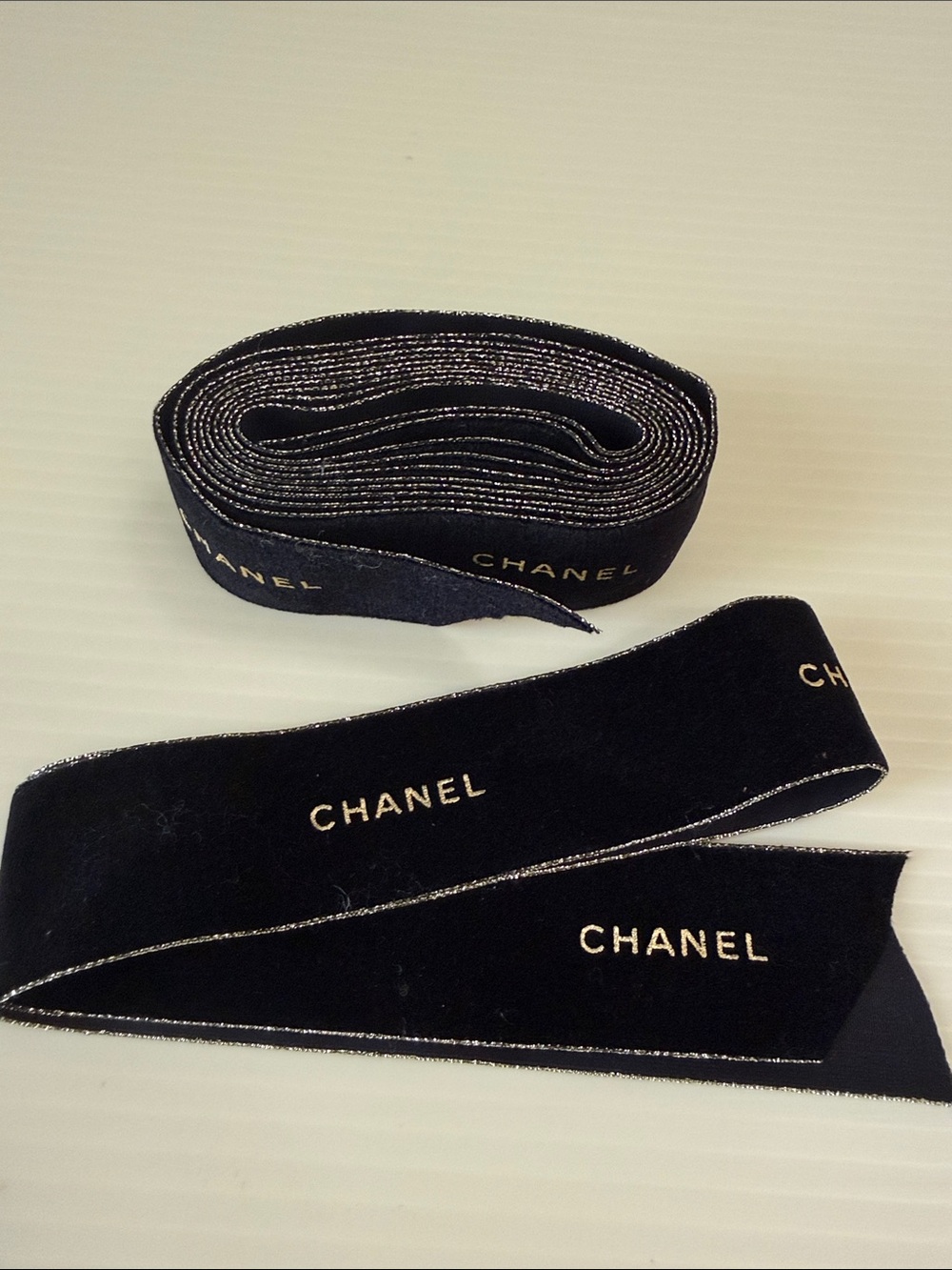 CHANEL Black Velvet Ribbon with Gold Logo
